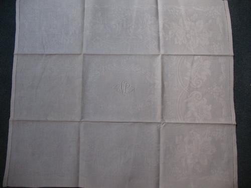 11 damask napkins decorated with iris and lily of the valley embroidered initials LP