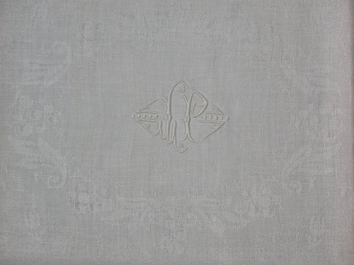 11 damask napkins decorated with iris and lily of the valley embroidered initials LP