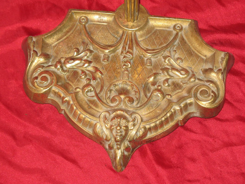 Bronze servant fireplace set with shovel and tweezers, 19th century