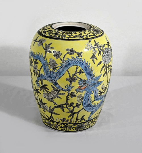 Vaso con Due Draghi, Porcellana Cinese, Dinastia Qing - XIX Secolo