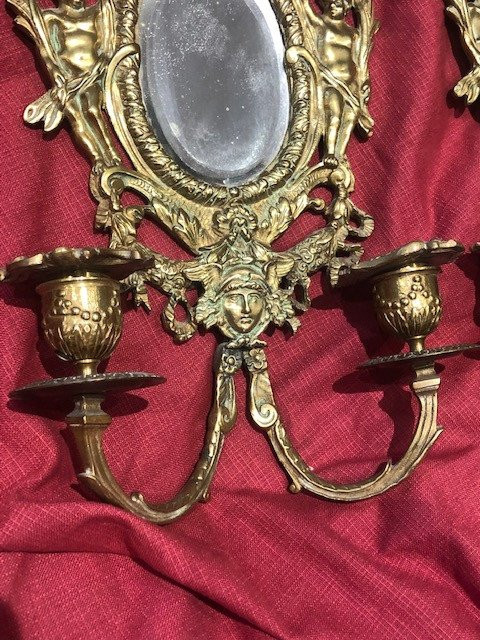 Pair of Wall Sconces Louis XVI 2 Lights Bronze Napoleon III XIX Eme