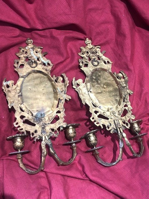Pair of Wall Sconces Louis XVI 2 Lights Bronze Napoleon III XIX Eme