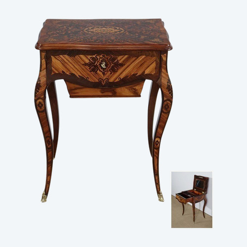 Exceptionnelle Travailleuse en Marqueterie Louis XV, époque Napoléon III – Milieu XIXe