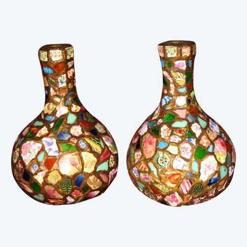 Paire de vases en mosaïque picassiettes époque milieu 20ème