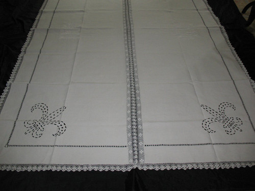 Large royalist tablecloth decorated with embroidered fleur-de-lys, late 19th century