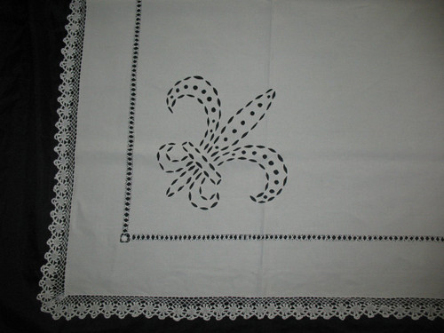 Large royalist tablecloth decorated with embroidered fleur-de-lys, late 19th century