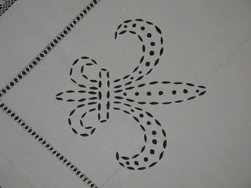 Large royalist tablecloth decorated with embroidered fleur-de-lys, late 19th century