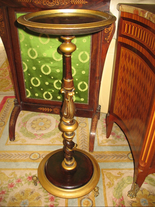 Napoleon III period pedestal table with cabaret top in varnished and gilded mahogany
