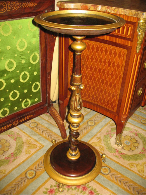 Napoleon III period pedestal table with cabaret top in varnished and gilded mahogany