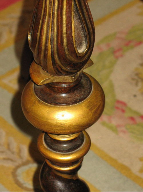 Napoleon III period pedestal table with cabaret top in varnished and gilded mahogany