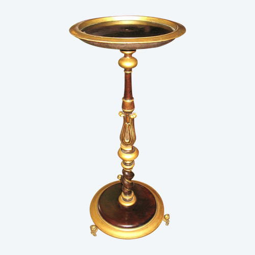 Napoleon III period pedestal table with cabaret top in varnished and gilded mahogany
