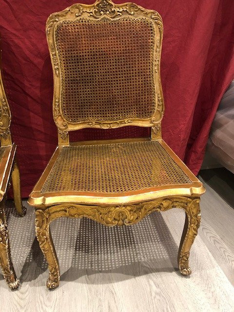 Pair Of Louis XV Chairs And Armchairs In Gilded Wood From The 19th Century