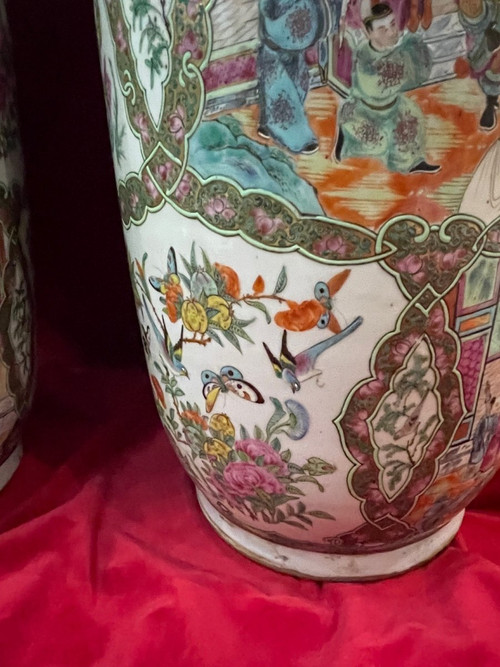 Huge Pair Of Canton Porcelain Vases China 19th C