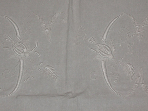 Wedding yarn sheet with bobbin lace return early 20th century initials IC