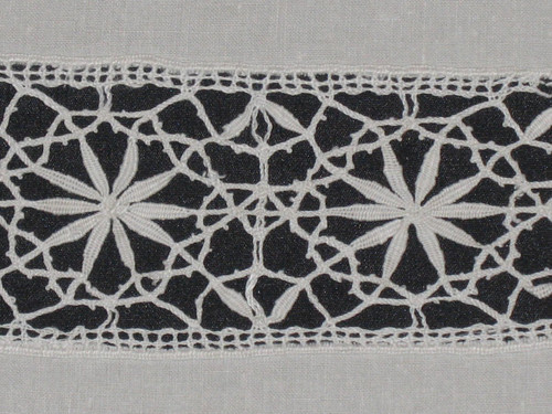 Wedding yarn sheet with bobbin lace return early 20th century initials IC