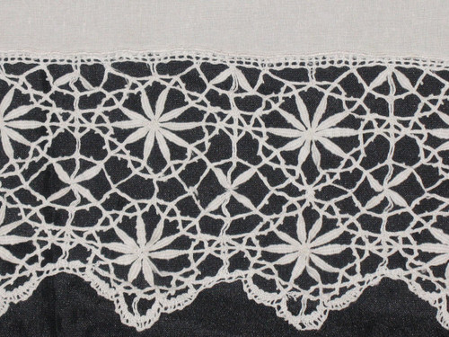 Wedding yarn sheet with bobbin lace return early 20th century initials IC