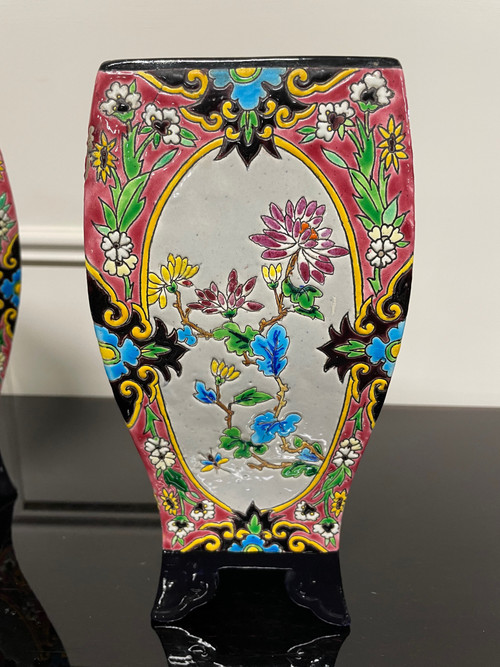 Bordeaux Vieillard - Pair Of Japanese Caranza Cloisonne Enamel Vases