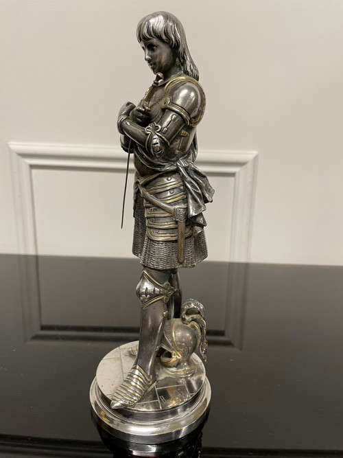 Eutrope Bouret (1833-1906) - Joan of Arc In Silver Bronze Armor