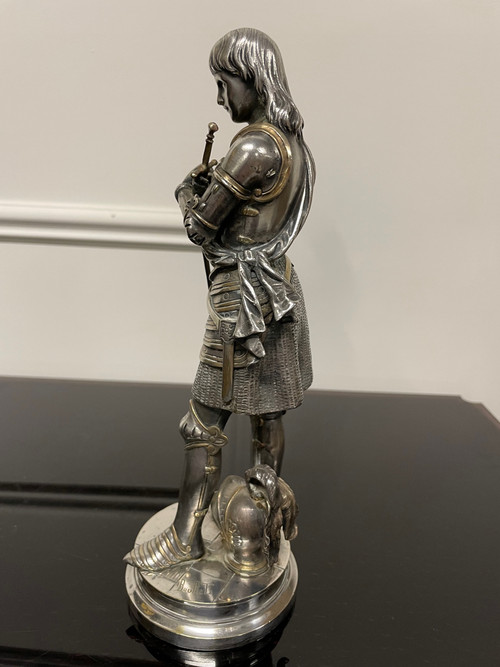 Eutrope Bouret (1833-1906) - Joan of Arc In Silver Bronze Armor
