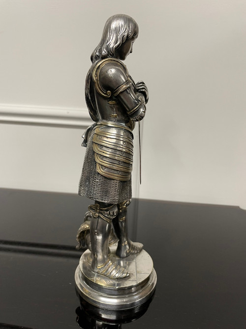 Eutrope Bouret (1833-1906) - Joan of Arc In Silver Bronze Armor