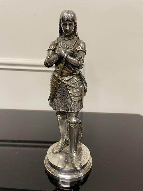 Eutrope Bouret (1833-1906) - Joan of Arc In Silver Bronze Armor