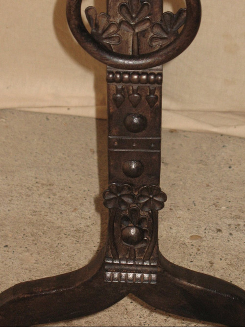 Pair of fireplace landier andirons decorated with fantastic animals, 20th century