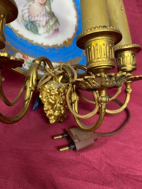 Pair of Gilded Bronze Porcelaine De Sevres Wall Sconces 19th C
