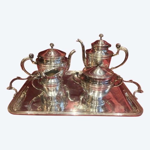 Service A The Et Cafe En Metal Argente Ercuis Style Louis XV