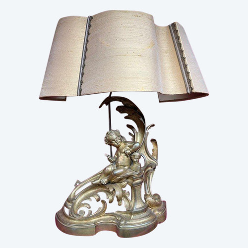 Grande Lampe Chenet De Style Louis XV Bronze Doré XIX ème