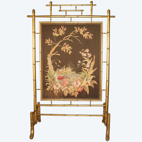 Fire screen fireplace screen in gilded wood bamboo style 19th