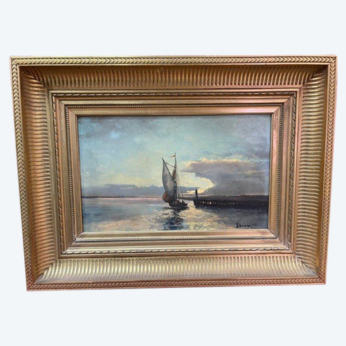 Tableau Marine XIX ème Huile Sur Panneau