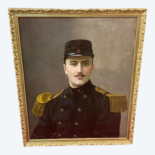 Adolphe Demange 1857-1928 Ritratto militare Soldato di fanteria Olio su tela XIX