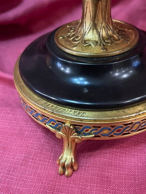 Coppia di candelieri in bronzo dorato smaltato Ferdinand BARBEDIENNE e Louis Constant SEVIN