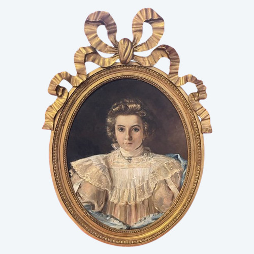 Oil On Canvas Portrait of a Young Woman Louis XVI style XIX ème