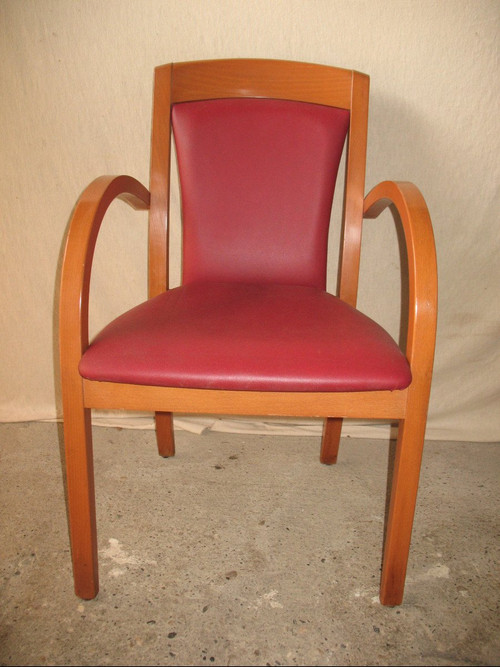 Set of 4 designer bridge armchairs from the 50s and 60s in honey-stained curved beech