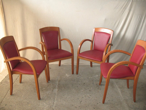 Set of 4 designer bridge armchairs from the 50s and 60s in honey-stained curved beech