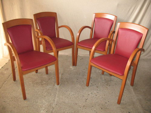 Set of 4 designer bridge armchairs from the 50s and 60s in honey-stained curved beech