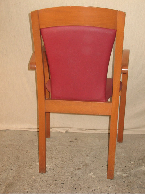 Set of 4 designer bridge armchairs from the 50s and 60s in honey-stained curved beech