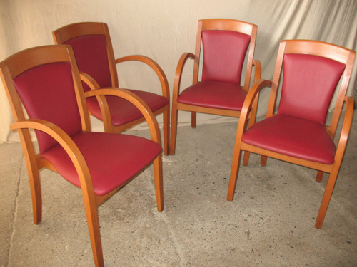 Set of 4 designer bridge armchairs from the 50s and 60s in honey-stained curved beech