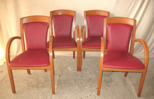 Set of 4 designer bridge armchairs from the 50s and 60s in honey-stained curved beech