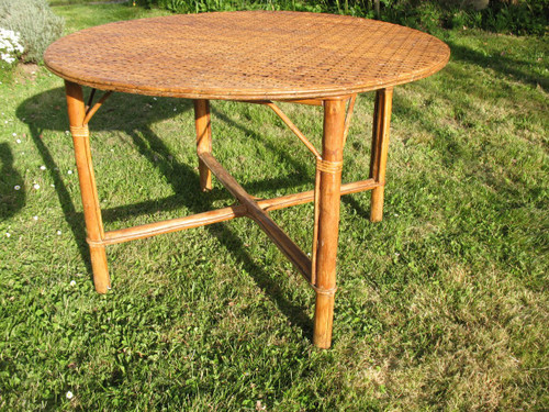 Large mid-20th century rattan garden table