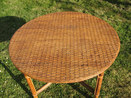 Large mid-20th century rattan garden table