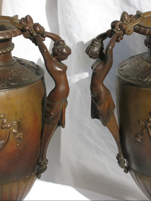 Coppia di vasi a balaustra in bronzo e regola, XIX secolo