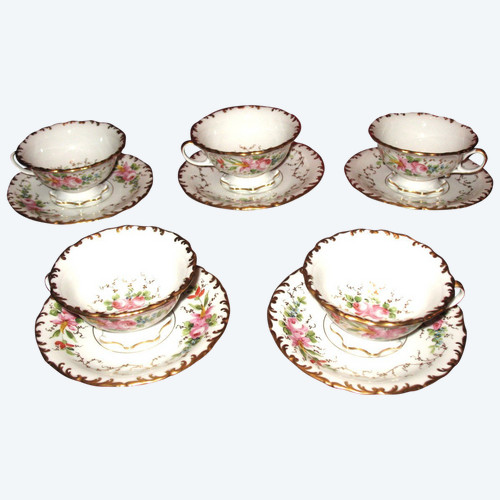 5 Limoges porcelain cups decorated with roses