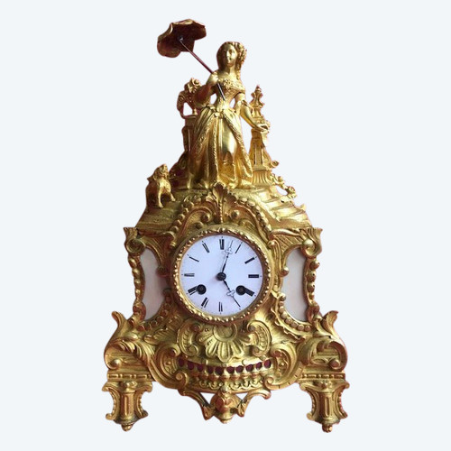 Romantic Clock In Bronze Gilt XIX Eme