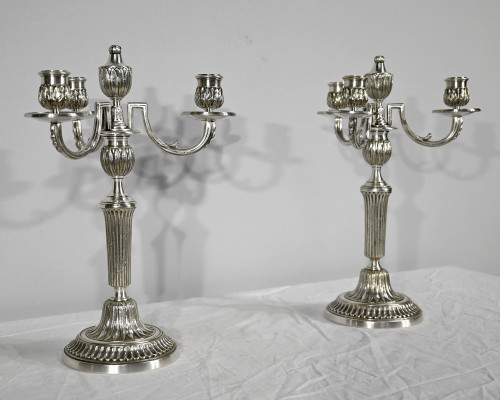 Coppia di Candelieri in Bronzo Argentato - Fine XIX Secolo