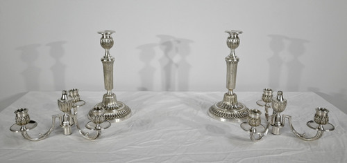 Coppia di Candelieri in Bronzo Argentato - Fine XIX Secolo
