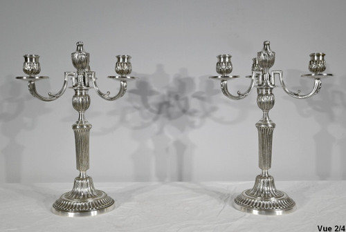 Coppia di Candelieri in Bronzo Argentato - Fine XIX Secolo