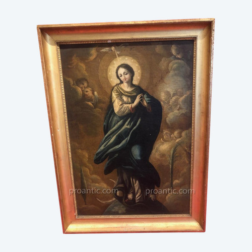 Oil On Canvas Spanish School XVIII Eme Virgin Of The Assumption