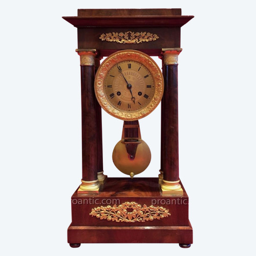 Pendule Empire Acajou De Cuba Bronze Dore